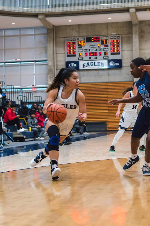 Jan Viado driving to the basket on UTM Eagles court